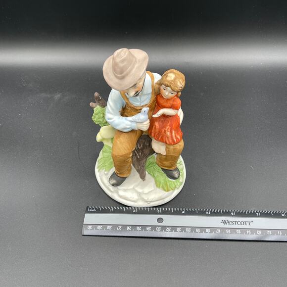 Bisque Porcelain Man and Girl with Small Bird Figurine - Picture 11 of 11